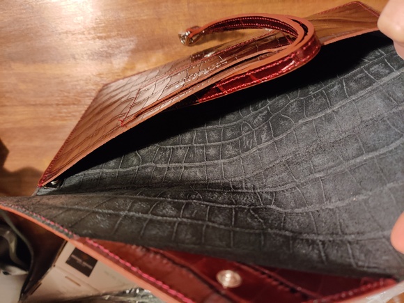 NWT Lancaster Exotic Croco Irisé CLUTCH AIR Rubis - Picture 5 of 8